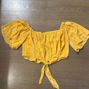 NWT! Yellow Off-Shoulder Tie-Front Top